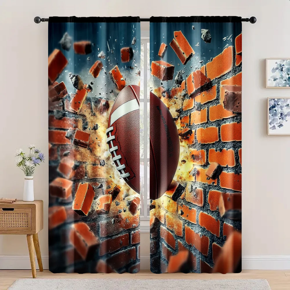 2pc,  Window Treatment Curtains curtainFootball breaks through walls Fabric,Without Electricity Festive Wall Decor Use for