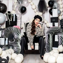 New INS 42inch Adults 18th Birthday Marble Agate Number Balloon 1 2 3 4 5 6 7 8 9  Black White Lines Digital Ballon