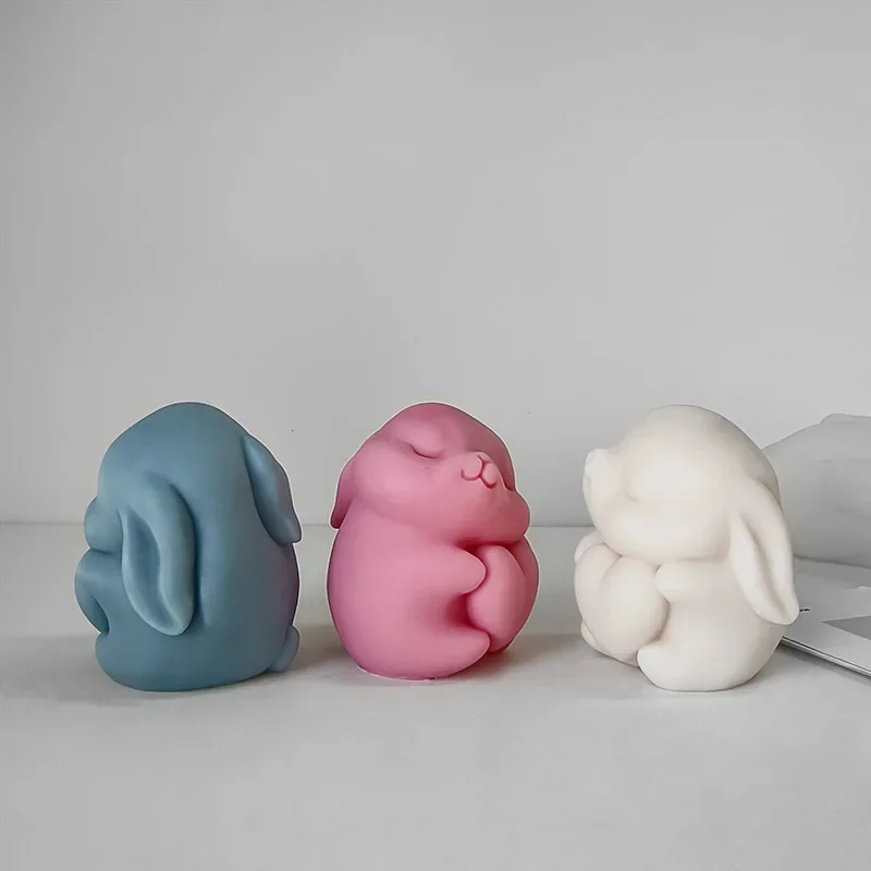 DIY Aromatherapy Candle Plaster Ornaments Bunny Molds Handmade Soap Candle Making Supplies 3D Love Heart Rabbit Silicone Mold