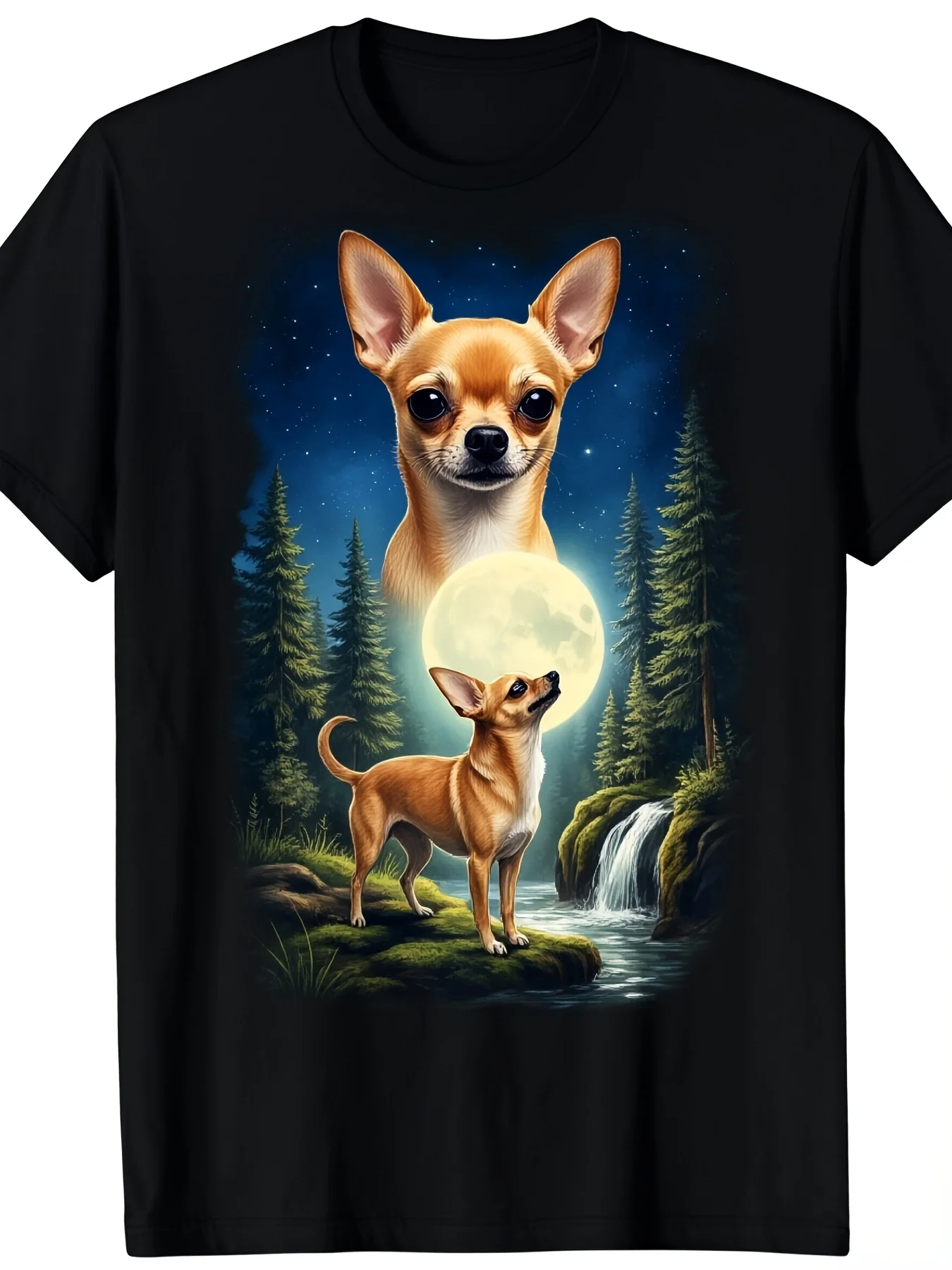 Retro Chihuahua Howling at Moon Tshirt Vintage Chihuahua Dog Graphic Tee Round Neck Casual Shirt Suitable for Seasons Apparel for Chihuahua Lovers Unisex 2026 Black Tshirtretro Casual Short-Sleeved T-Shirt with a Round Neck
