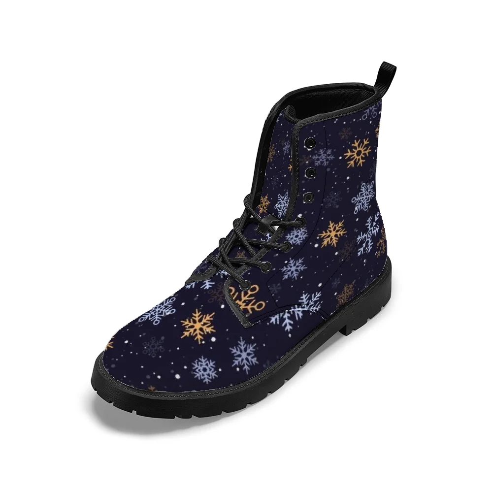 

Snowflake pattern print mid-calf boots for men and women, perfect for autumn and winter.