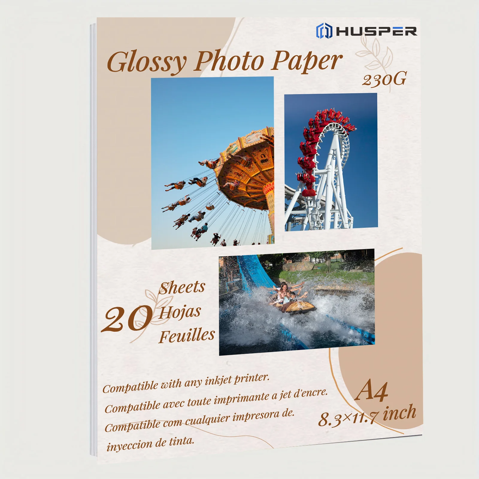 

HUSPER A4 Size 230G 20 Sheets inkjet High glossy photo graphie paper 8.3×11.7 inch
