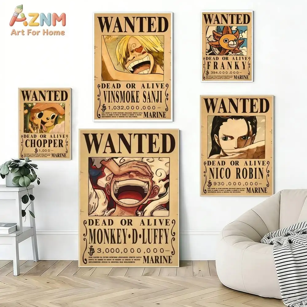 AZNM - Lienzo Decorativo con Diseño de One Piece, Luffy, Sanji, Chopper, Robin, Franky, Impresión de Anime para Decoración de Habitaciones de Fans