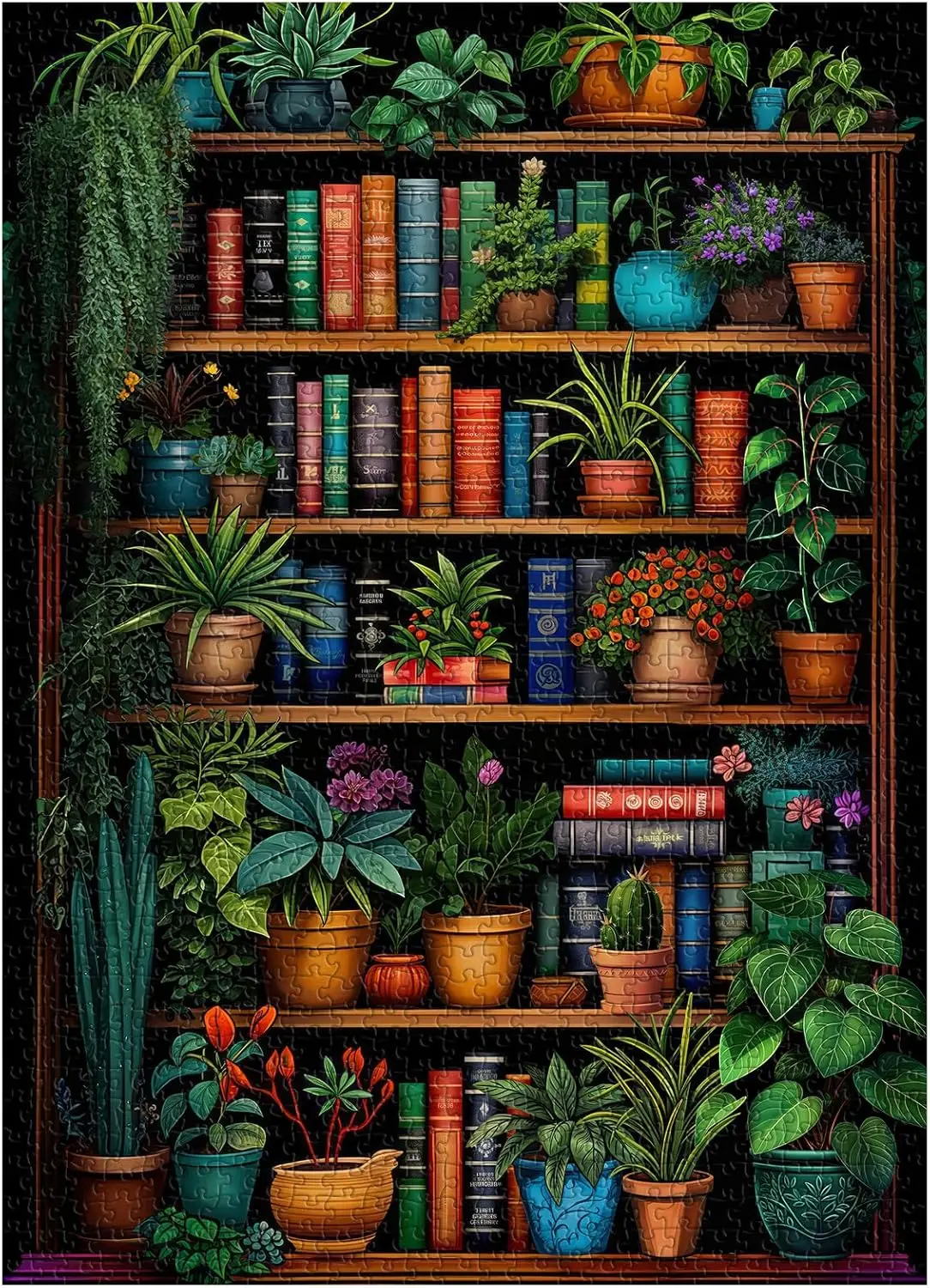 Plant Lover Bookshelf Jigsaw Puzzle 120-1500 Pieces Lush Greenery and Books Puzzle Relaxing Game Plant Home Decor