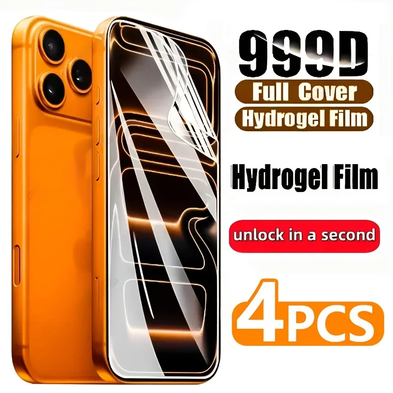 

4PCS Hydrogel Film For iPhone 11 12 13 14 15 16 17 Pro Max Screen Protector iPhone 17 16e 16 Plus 13 Mini 8 XR XS Not Glass Film