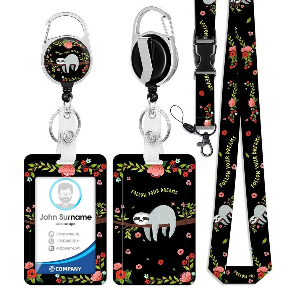 ID Badge Holder With Key Lanyard Retractable Name Tag Reel Card Protector Case Fashionable Printed ID Card Holder for Work