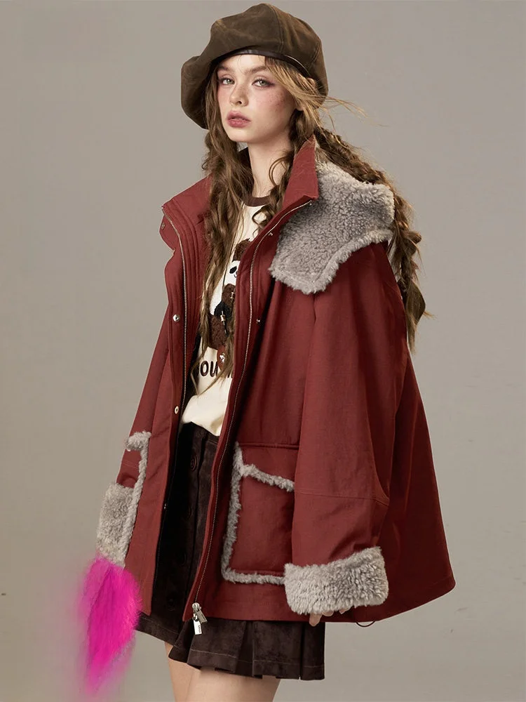 

Warm Hug Large Collar Loose Women's Cotton Jaet Parka Coat Winter Workwear Casual Sle Polyester Filled Long Sve