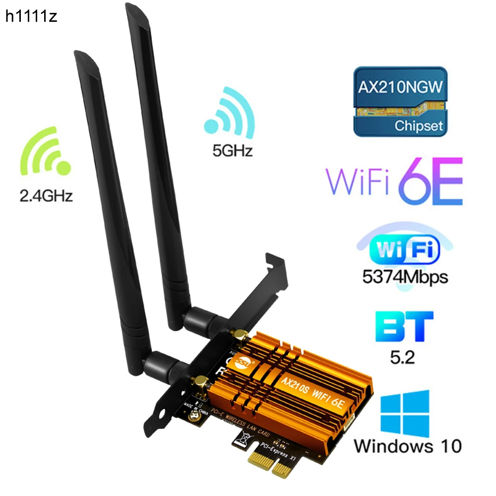 

5374M Tri Band Wireless Desktop PCIe Intel AX210 Card 802.11ax 2.4G/5G/6G Bluetooth5.2 PCI Express WiFi 6 E Adapter Network Card