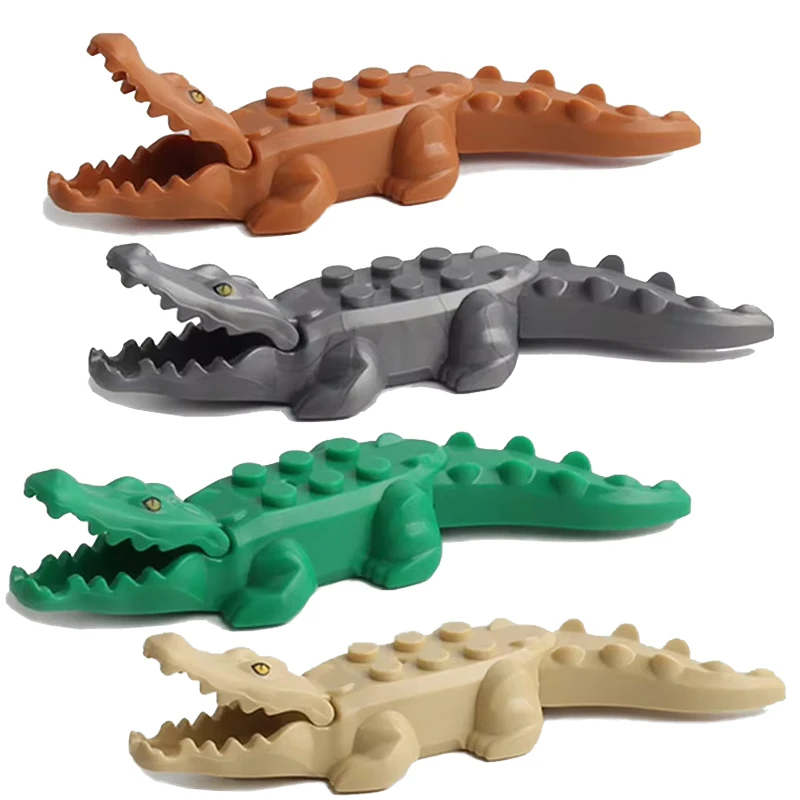 MOC Bauernhof Zoo Tier Bausteine Krokodil Shark Delphin Schimpanse Kuh Leopard Lernspiel Zubehör Ziegel Kinder Spielzeug