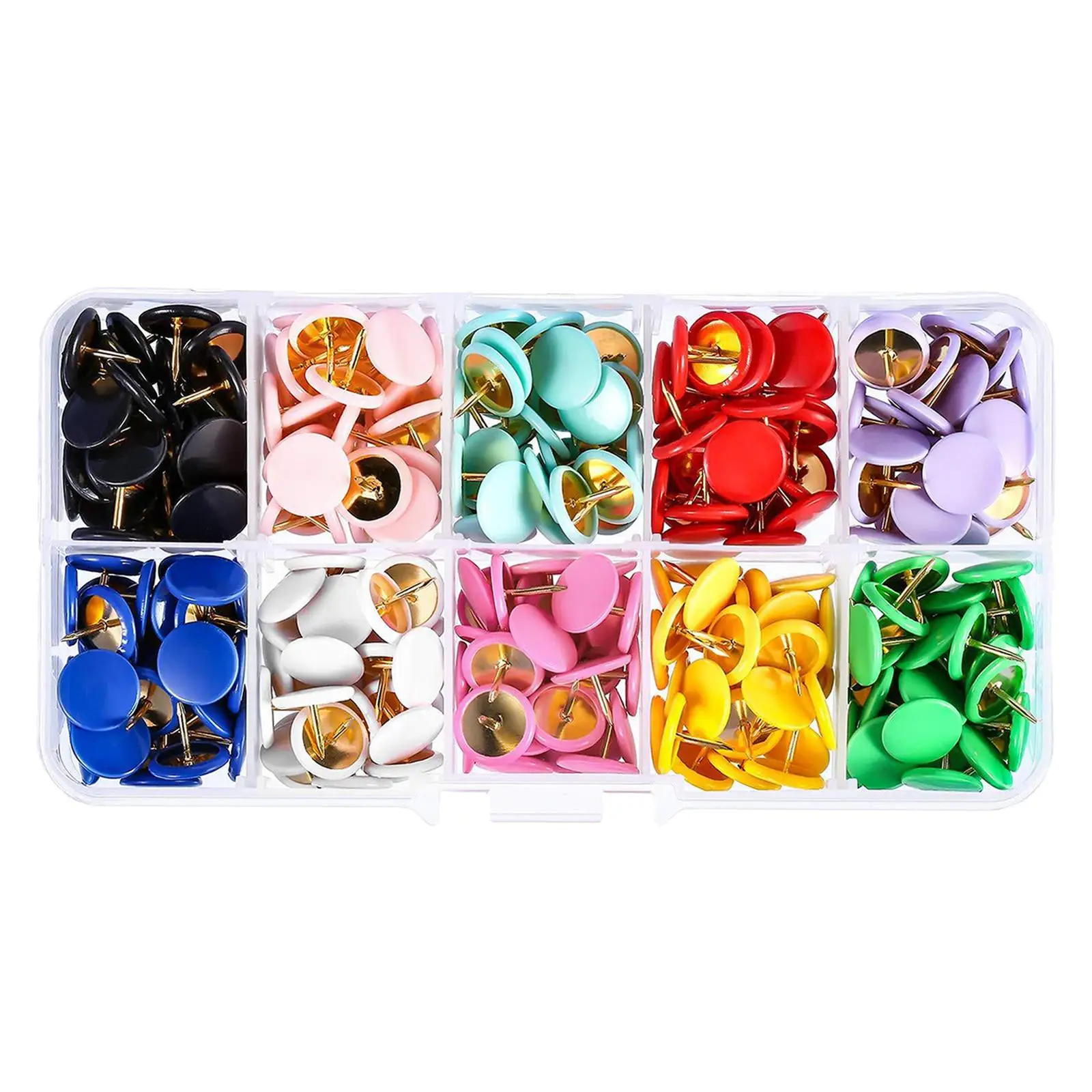 Push Pins count Tacks Marking Pins with Storage Box, Plastic Flat Head, 10 Assorted Colors