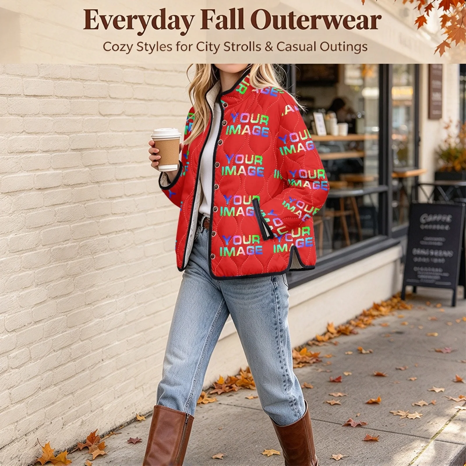 Panelled Quilted Cotton Jacket Long Sleeve Pocket Cardigan Coat Autumn Winter Daily Casual Tops Outerwear Custom Print On Demand