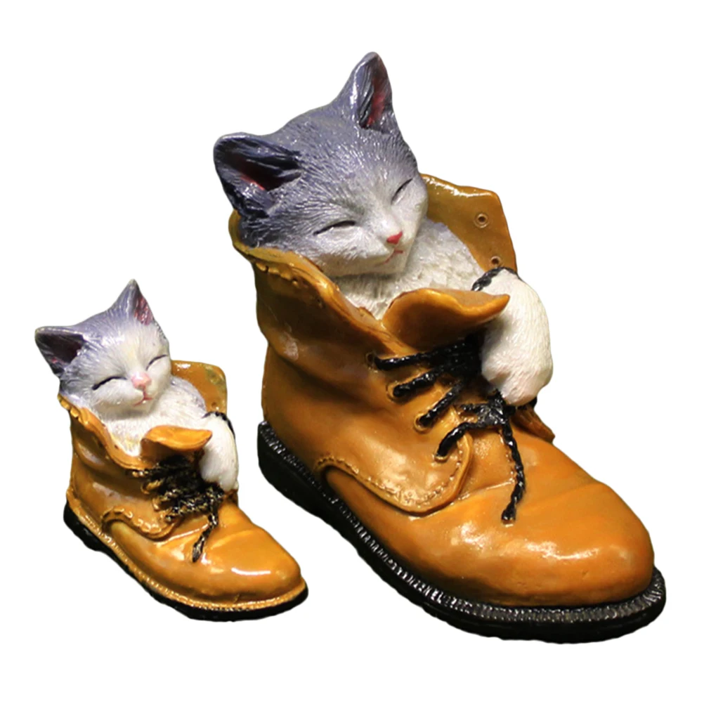 

2pcs Cat Figurine Adorable Statues for Garden Lawn Decor Small Resin Cat Craft L Realistic Cartoon Gardening