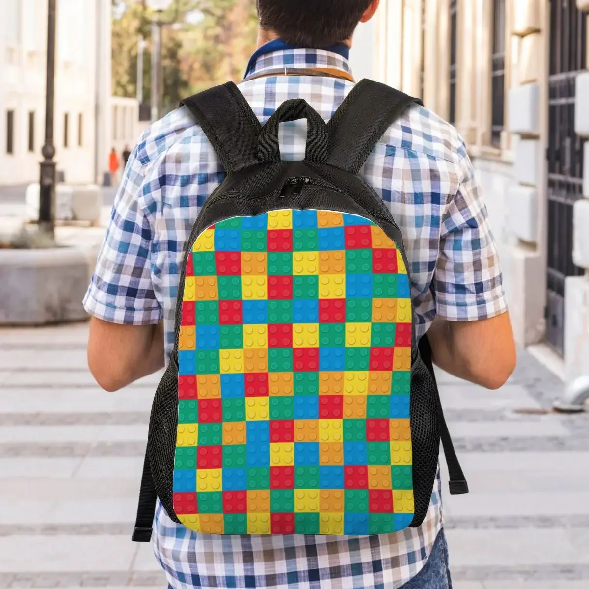 Custom Colorful Building Plastic Brick Toy BlocksBackpacks for Men Women Waterproof College School Bag Printing Bookbags