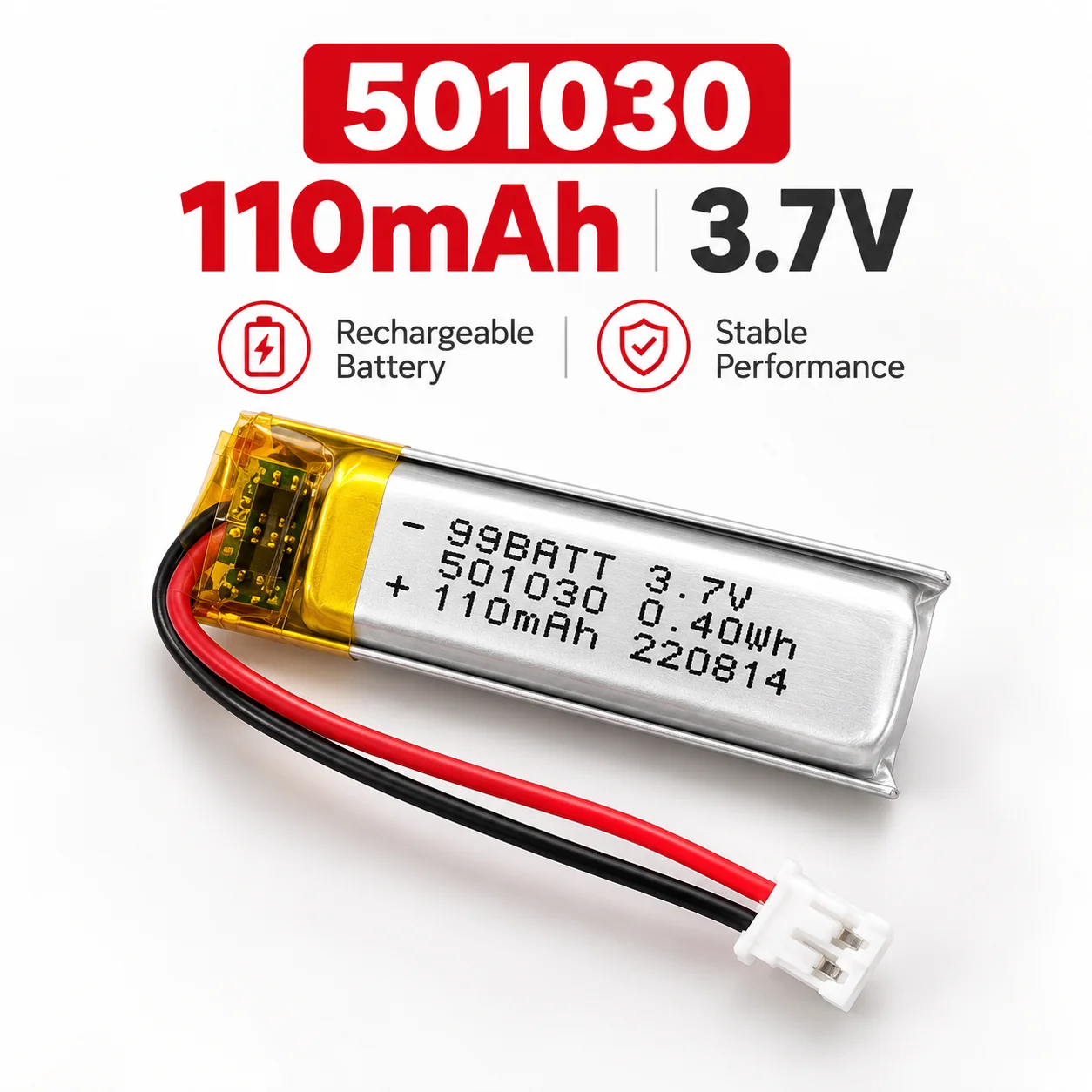 3.7V 110mAh LiPo Battery 501030 601030 501230 Rechargeable Replacement Cell for TWS Bluetooth Headset and Induction Pen Devices