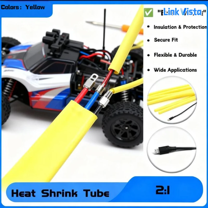 Professional 2:1 Heat Shrink Tubing, 0.6-80mm, for Electronics & Automotive Wiring | Polyolefin Insulation Sleeve Yellow