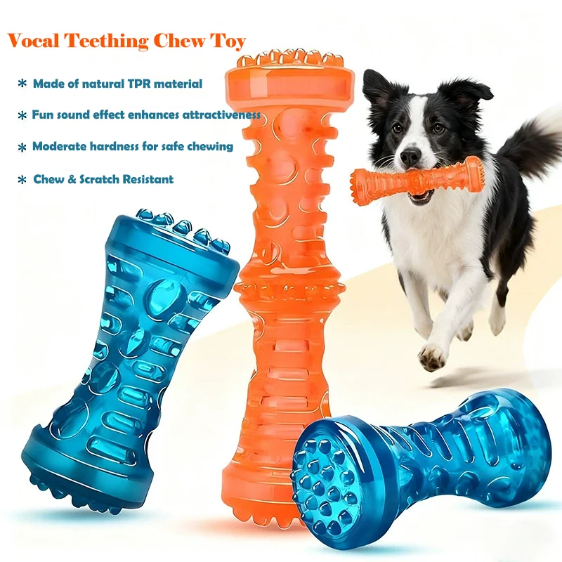 Teeth Cleaning Dog Chew Bone - Squeaky Rubber Dog Chew Toy Bite