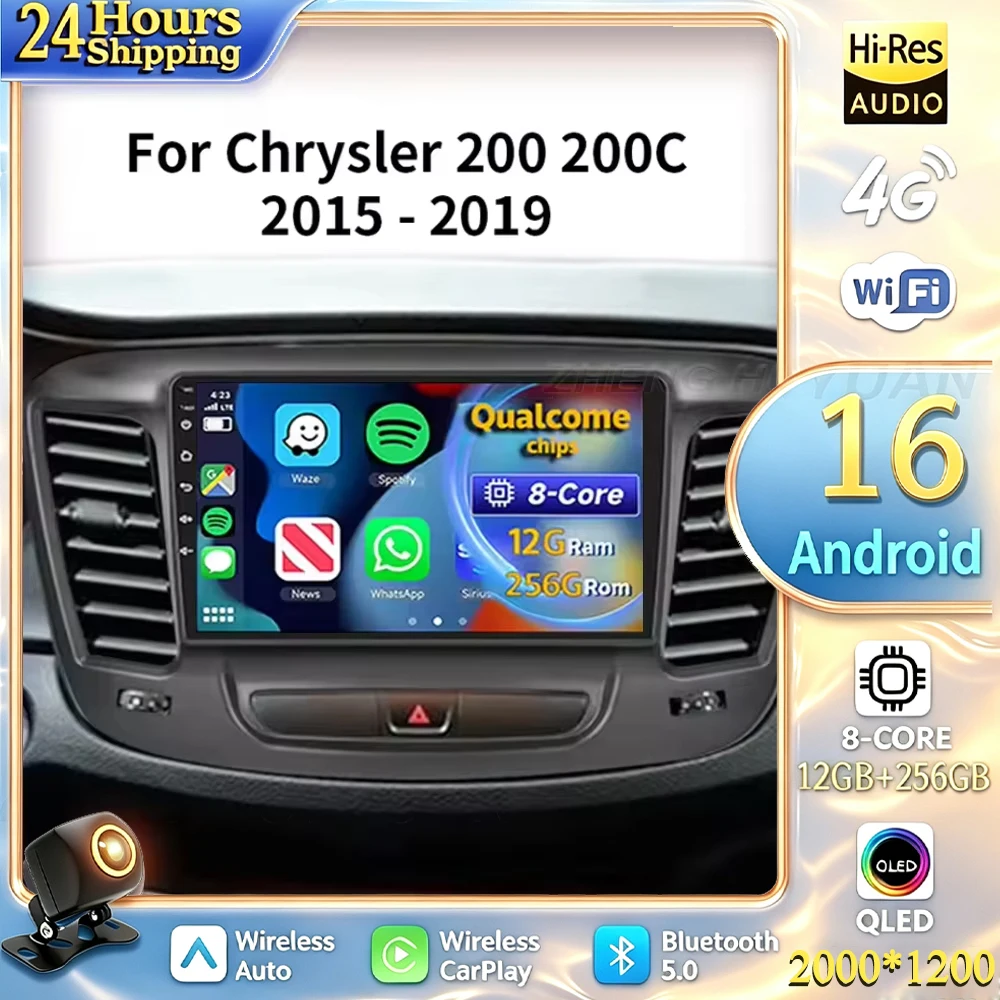 Android 16 For Chrysler 200 200C 2015 - 2019 Car Radio Multimedia Player Android Auto Carplay Head Unit Navigation GPS RDS 4G