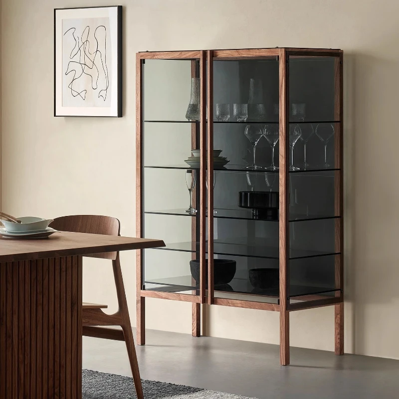 Shadow decorative cabinet imported oak solid wood tempered glass wine cabinet side cabinet