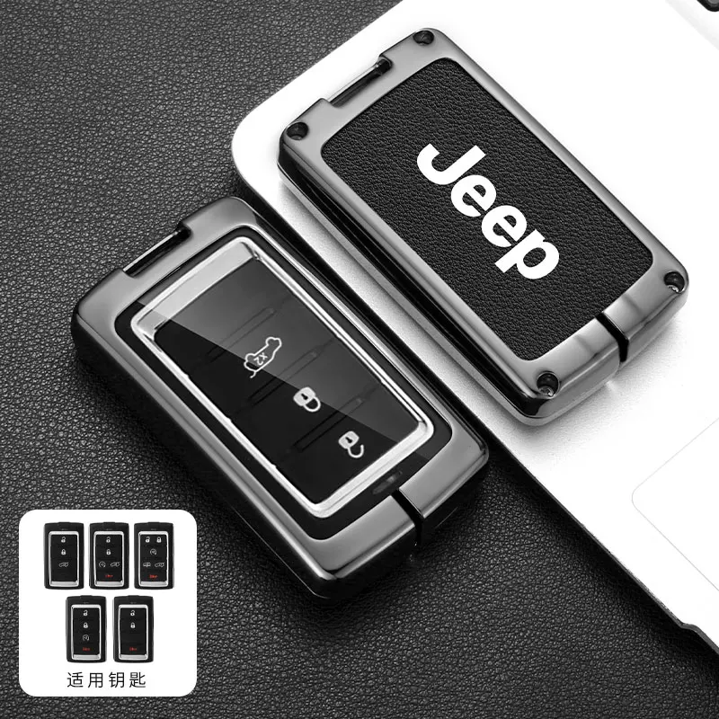 Metal Leather Car Remote Key Case Cover for Jeep Grand Cherokee Wagoneer Obsidian II 2021 2022 2023 Protection Auto Accessories