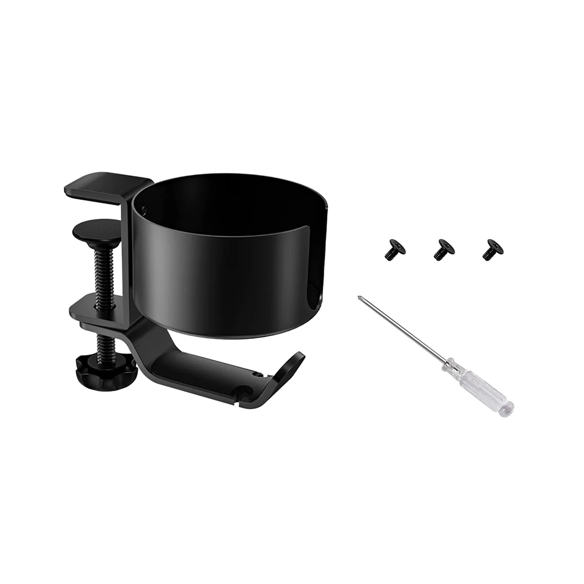 2 in 1 Desk Cup Holder with Headphone Hanger Spill Resistant Cup Holder for Desktop Coffee Cup/Bottle/Earphone - Black