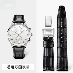 For IWC Leather Watch Strap Portofino Portugal 7 Chronograph Original Waterproof Sweatproof Watch Band Seven-day Chain Pilot