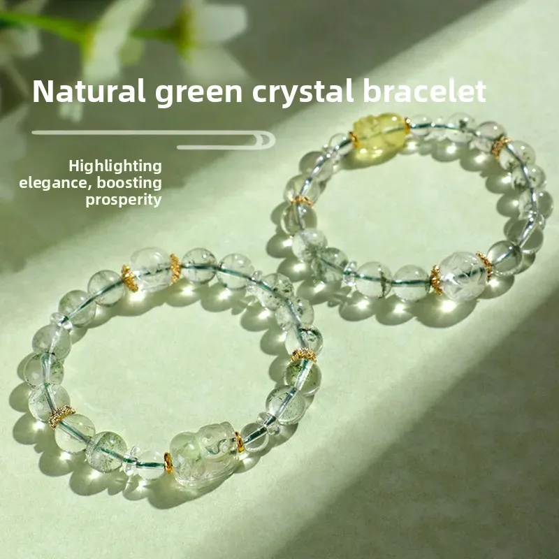 Natural Green Phantom Quartz Pixiu Beaded Bracelet Female Fashion Sense Crystal Jewelry Citrine Luxury Hand String Women's Gifts