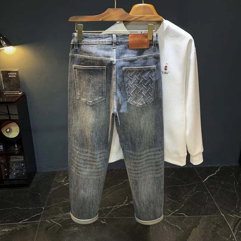 

Loose straight leg men's jeans spring and autumn, new large size, slimming, casual, high-end elastic pants men