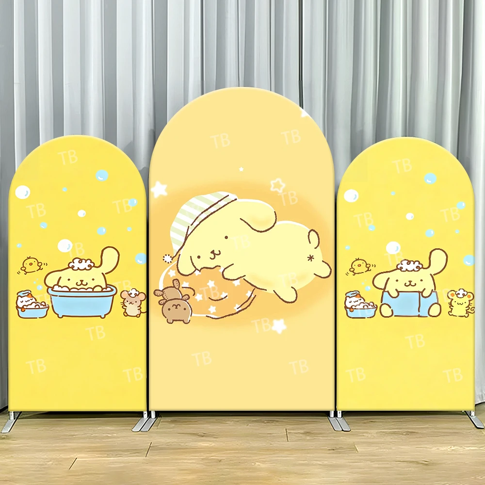

TB Sanrio Yellow Pompompurin Theme Arch Backdrop Cover for Girls Birthday Party Decor Photo Background Wall Baby Shower Props