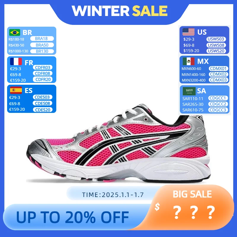 Asics Gel-Kayano 14 Round Toe Lace-Up Anti-Slip Wearable Low-Top Running Shoes Unisex Silver Pink