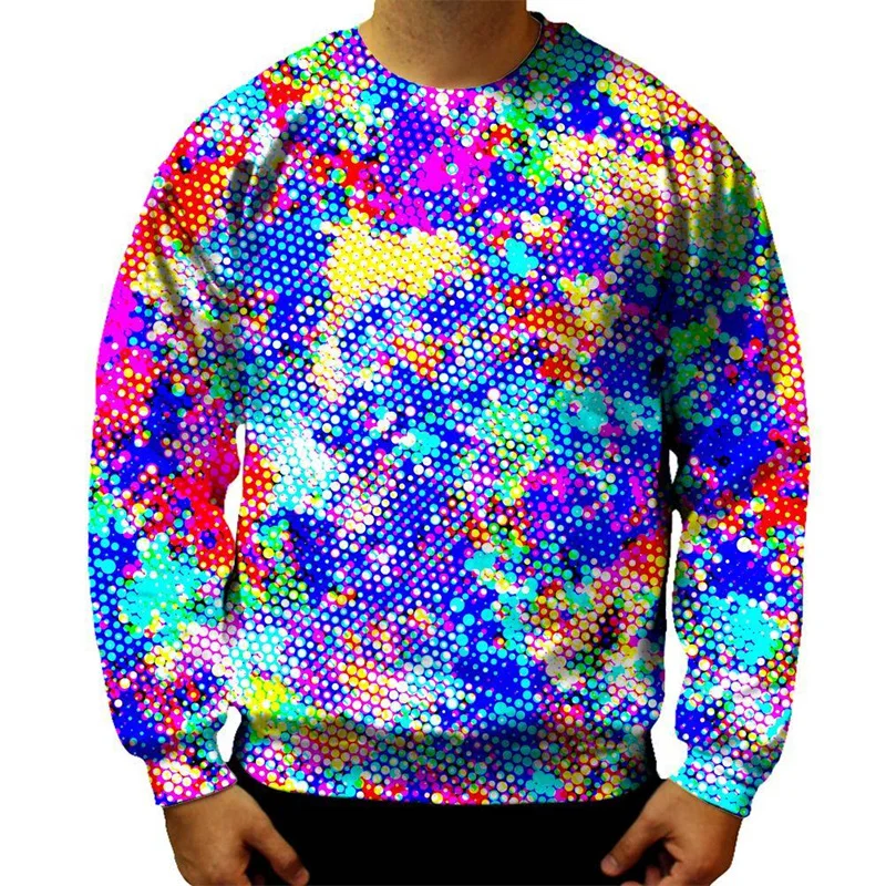 

Colorful Waves Dots Graphic Sweatshirt For Men Multi Color 3d Printed Round Neck Hoodie Autumn Street Loose Tops Pullovers