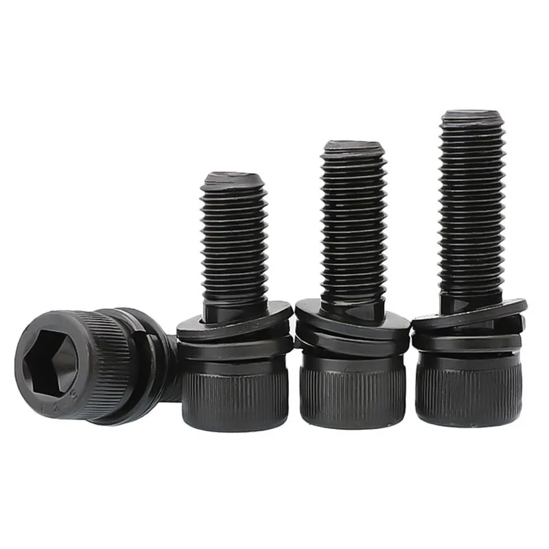 M3 M4 M5 M6 M8 M10 12 Black Grade 12.9 Steel Allen Hexagon Hex Socket Cap Head SEM Screw Flat Washer Spring Gasket Assemble Bolt