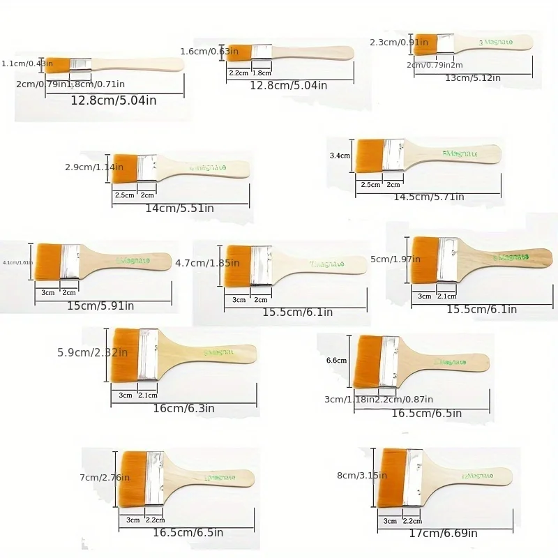 12pcs/set Nylon Bristles Oil Painting Board Brush Barbecue Brush Large Medium Small Paint Bristles Brush Art With Children's