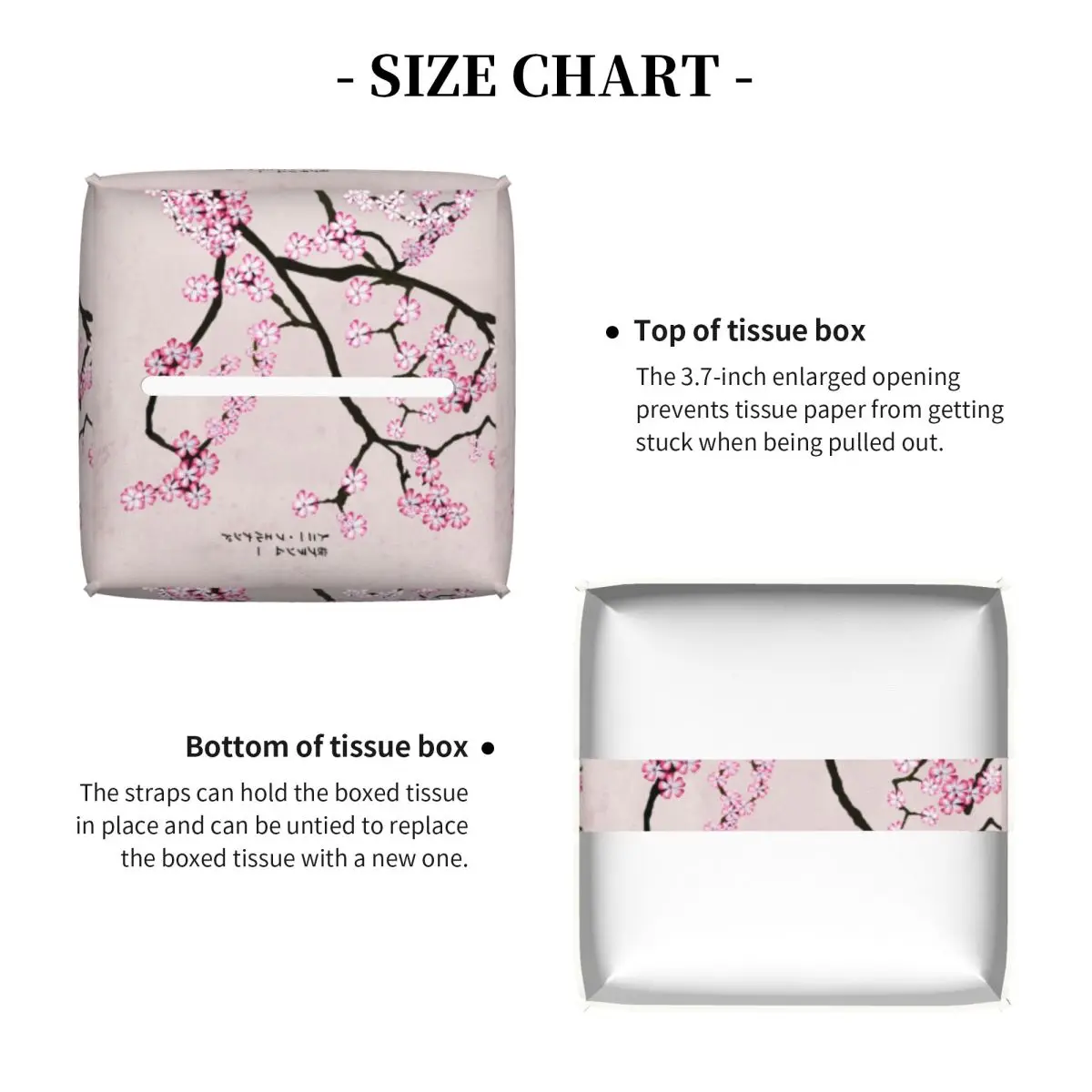 Custom Pink Floral Cherry Blossom Tissue Box Cover PU Leather Square Japanese Sakura Flower Facial Tissues Holder for Home