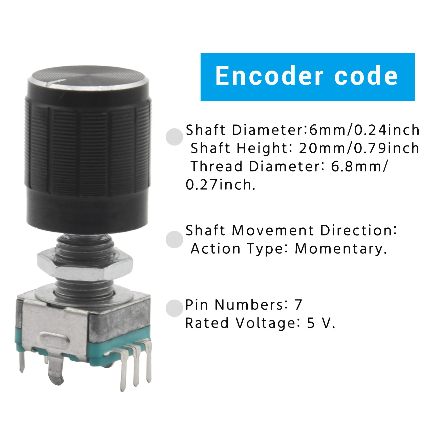 โพเทนชิโอมิเตอร์ดิจิตอลสวิตช์เข้ารหัสแบบหมุน EC11 10องศา7ขา20มม. พร้อมฝาปิด