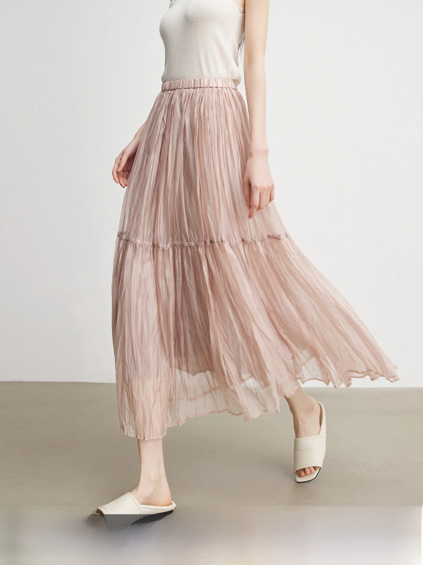 

Летняя женская длинная юбка Annata: плиссированная, из полупрозрачной ткани, розового цвета, с завышенной талией, А-силуэт, из смесового полиэстера, влагоотводящая