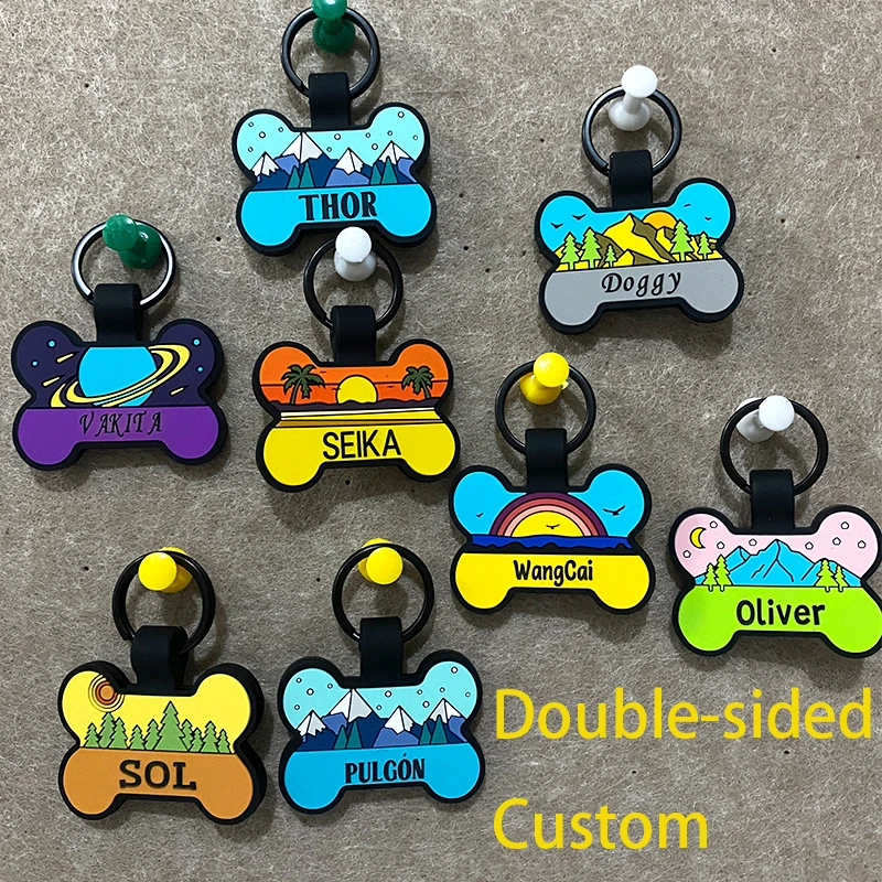 

Silicone Mute llavero Personalizado Custom Name Tag Keychains Cute Dog Cat Pet Anti-lost Key Chain Multifuncional Keyring Gift
