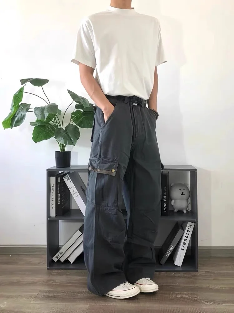 بنطلون رجالي صيفي كلاسيكي على الطراز الأمريكي مع جيوب كبيرة، بنطلون واسع مستقيم الساقين، أزياء عصرية للاستخدام اليومي