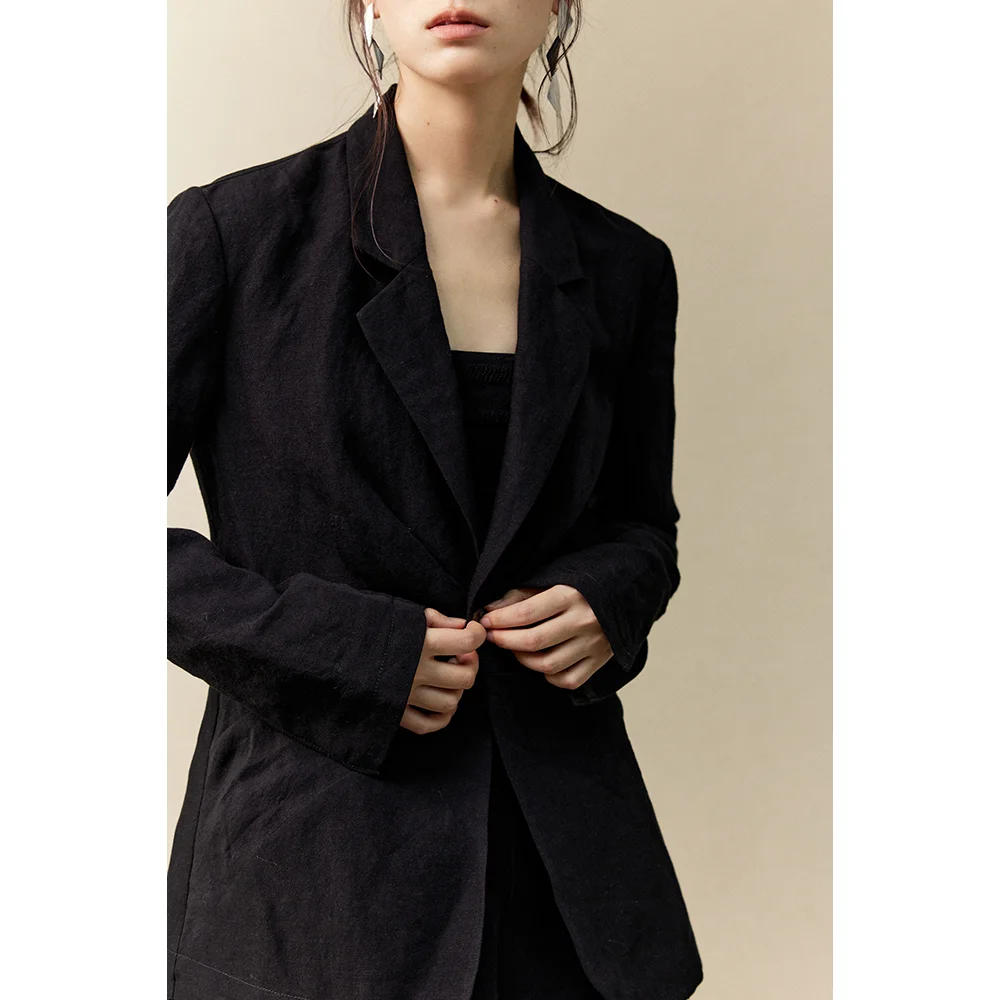 

Костюм MURMURMI из чистого льна оригинального дизайна, с эффектом утяжки талии, фактурный, для женщин, для повседневной носки, с длинными рукавами, на одной пуговице