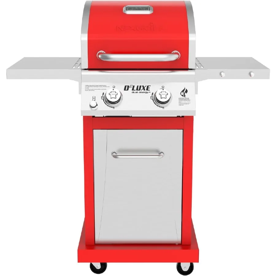 Deluxe Gas Grill, Compact with Foldable Shelves in Red