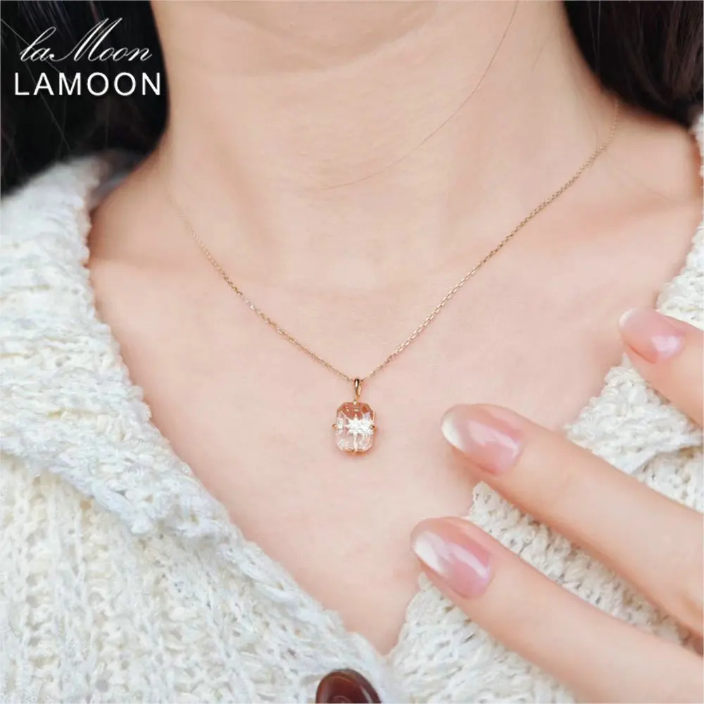 

LAMOON Simple Natural Crystal Geometry Pendant Neckalce For Women Elegant Star 925 Sterling Silver Gold Vermeil Fine Jewelry