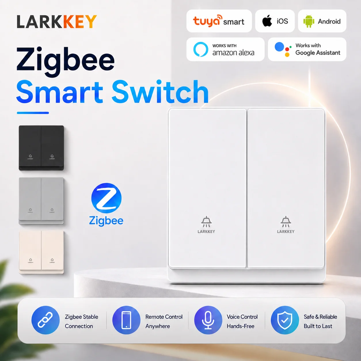 UK ZigBee Smart Light Switch 1/2/3/4 Gang Button Controller DIY Name Scene Switch Neutral Required Works with Smart Life App