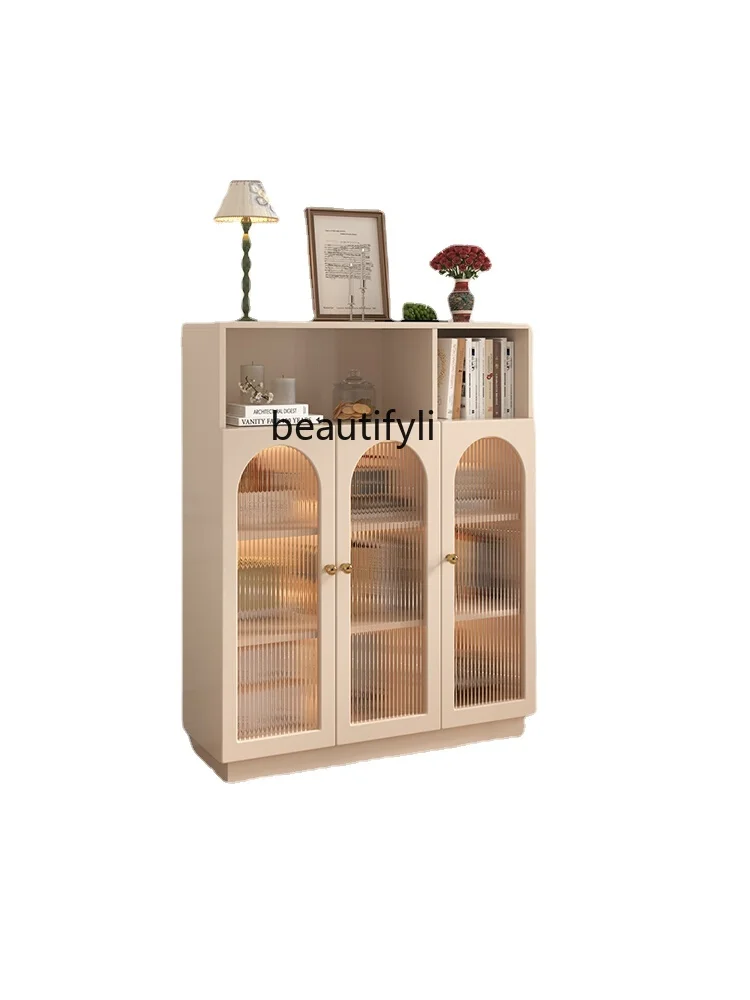 

Cream Style Bookcase Home Bookshelf Glass Door Storage Rack Living Room Storage French Entry Lux Storage Cabinet