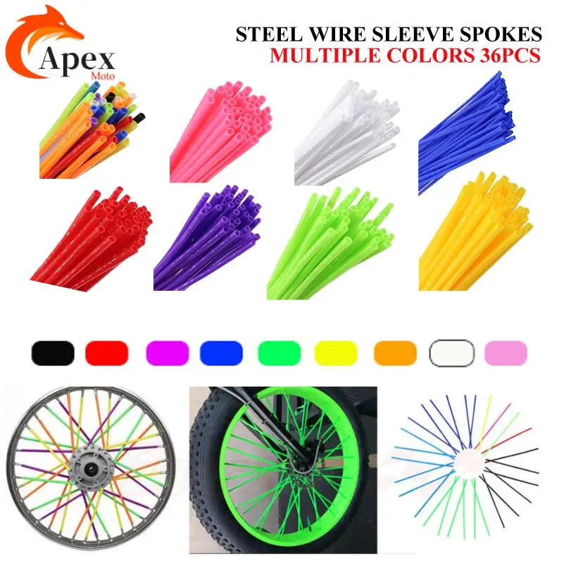 36PCS 24cm Universal Dirt Bike Spoke Covers Motorcycle Wheel Rim Spoke Wrap Kit Skins Protector Cover For Motocross Bicycle Bike