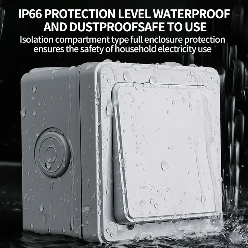 IP66 Weatherproof Outdoor Wall Push Button Switch 1/2/3 Gang 16A Waterproof Dust-proof Power Switch for Home and Garden