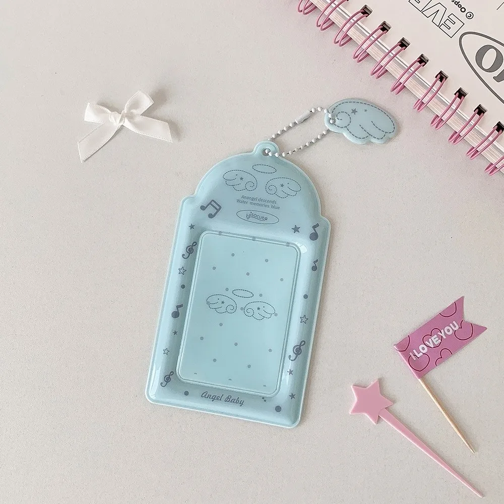 Creative PVC Photocard Holder Keychain Angel Wings Hanging Decoration ID Badge Holder Cartoon Photo Frame for Student Girls