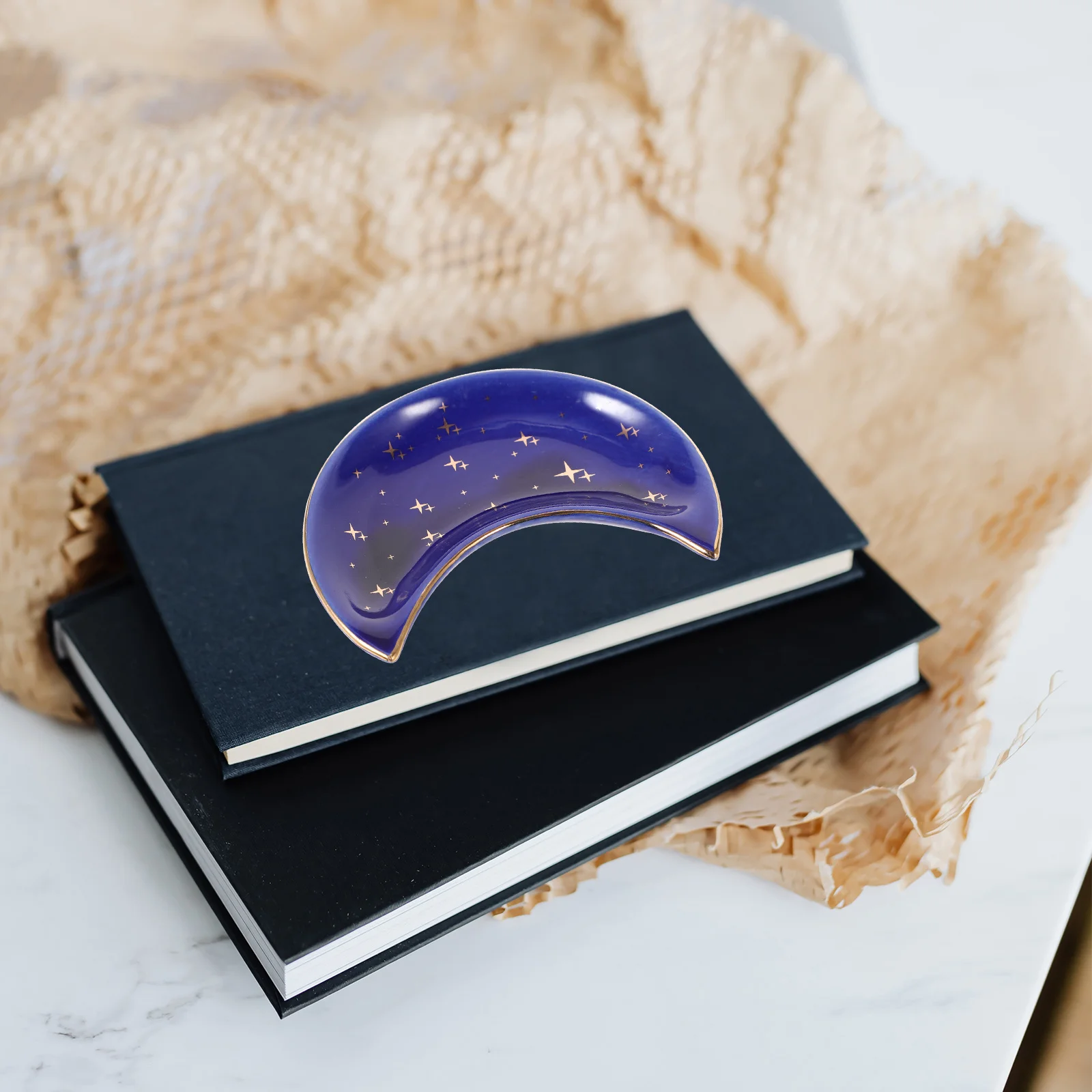 

1 шт. керамический поднос для ювелирных изделий в форме луны, синий комод, органайзер для хранения колец, серег, браслетов, спальни, кухни, домашний декор