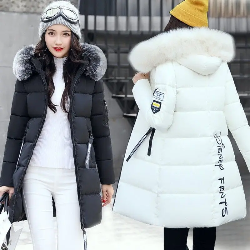 

2026 New Fashionable Women's Clothing Korean Style Hooded Cotton Coat with Fur Collar Slim Fit Long Loose Winter Girl Jacket