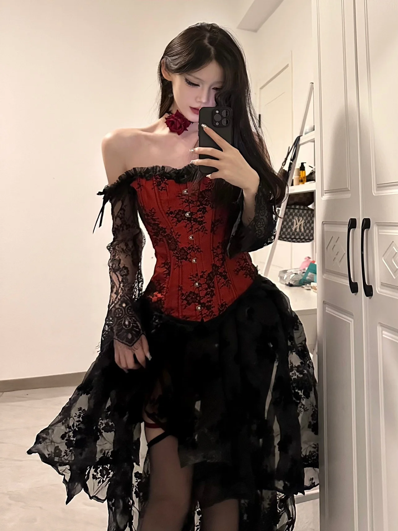 

Gothic Wedding Costume Sexy Lady loween f Skirt Lace Court Dance plus Size Women's Faionable Asymmetrical Fi Tail S...