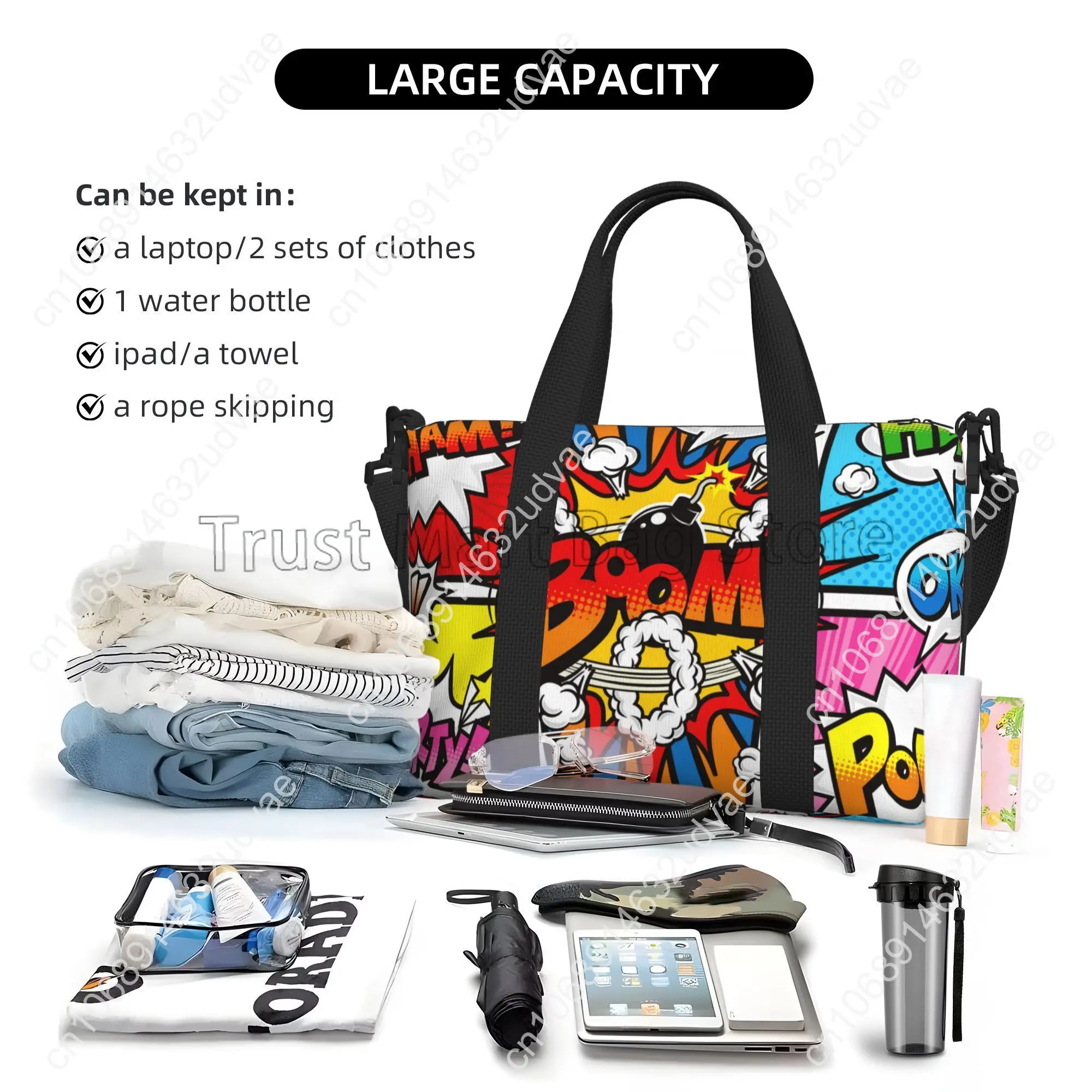 American Comic Book Collection Pop Art Print Hand Travel Bag Multipurpose Weekender Bags Waterproof Luggage Bag for Sports Gym