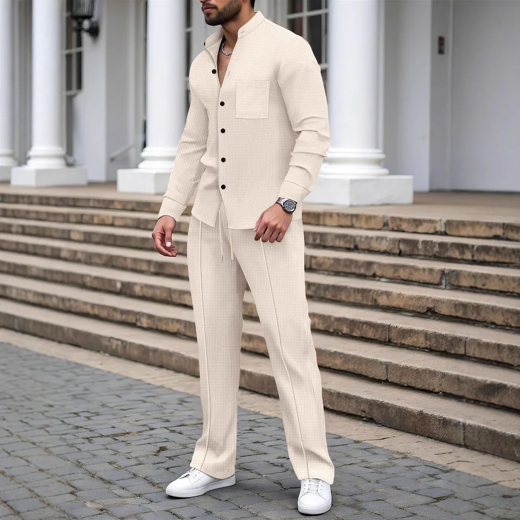 Men's Casual Suit Solid Color V-Neck Sweater Shirt Long Sleeve Spring/Autumn Comfortable Fit Men's Fashion